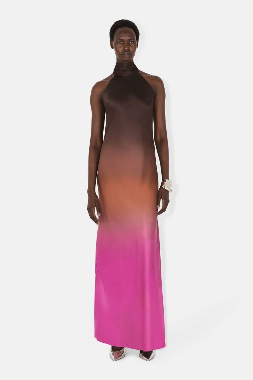 Galvan London Bias Cut Gown With Back Neck Sash Chocolate Ombré Size US 4 $1890